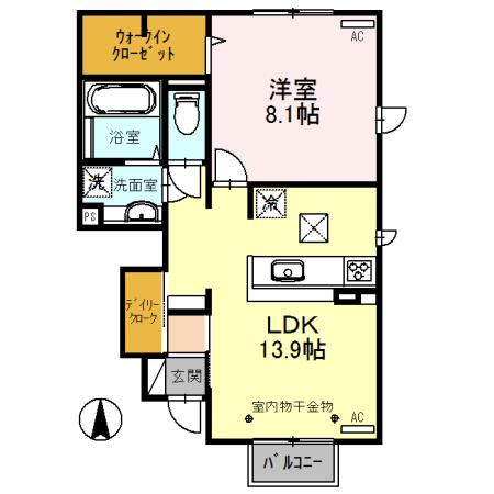プレミアAII(1LDK/1階)の間取り写真