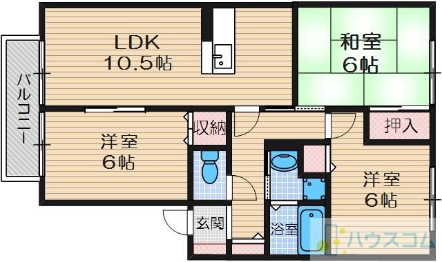 サンビレッジ南春日丘F棟(3LDK/2階)の間取り写真