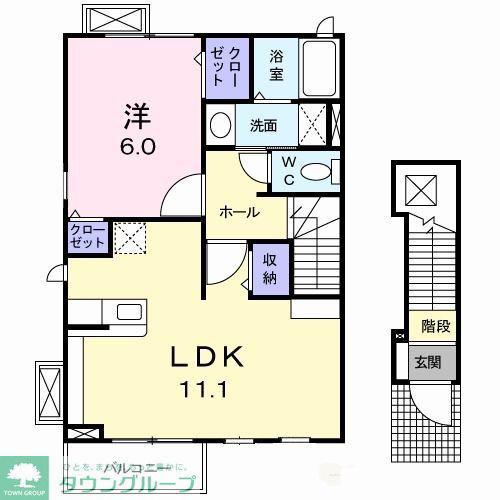 グリーンヒルズ(1LDK/2階)の間取り写真
