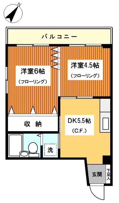 福井ビル(2DK/5階)の間取り写真