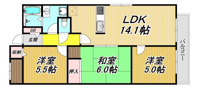 ローズコーポ塚口(3LDK/3階)の間取り写真