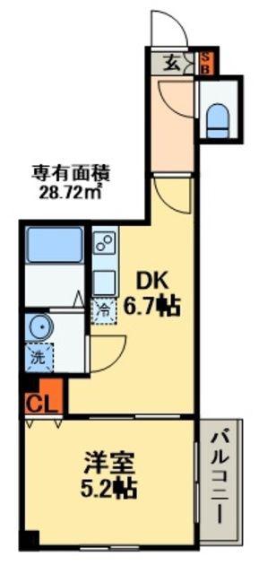ガーデンコート稲毛(1DK/4階)の間取り写真