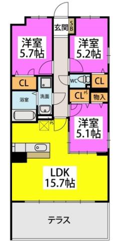 シエル クレール(3LDK/1階)の間取り写真