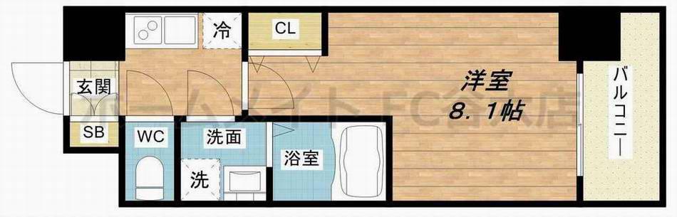 S-RESIDENCE阿波座ウエスト(1K/4階)の間取り写真