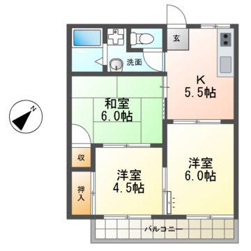 クローカスI(3K/2階)の間取り写真