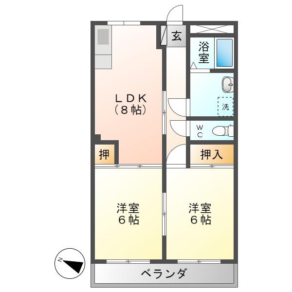 サンハイツスター(2DK/1階)の間取り写真