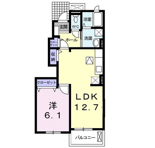 フリーデだんだんB(1LDK/1階)の間取り写真