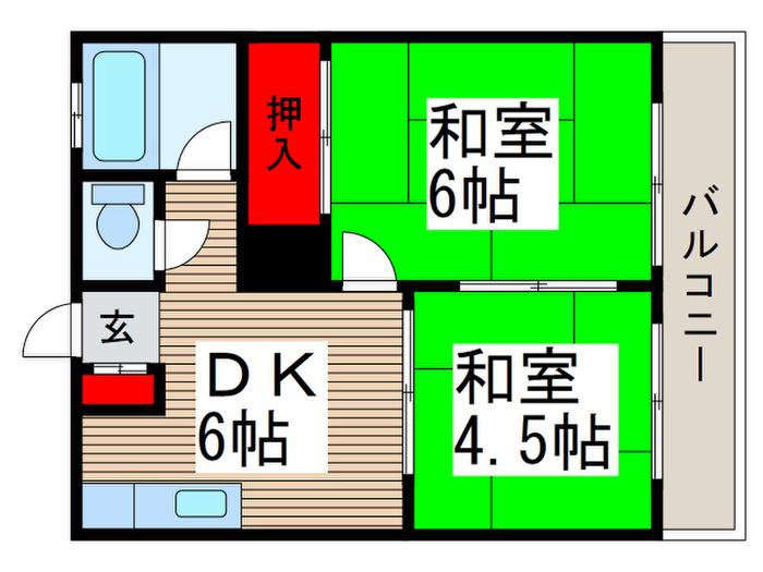 武藤ハイツ(2DK/2階)の間取り写真