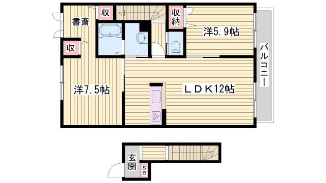 グランドゥール英賀保E(3LDK/2階)の間取り写真