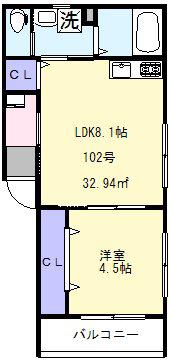 FINE COURT(1LDK/1階)の間取り写真