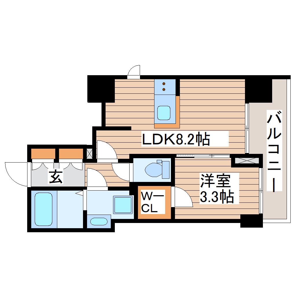 グランカーサ仙台晩翠通(1LDK/7階)の間取り写真