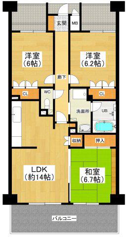 グランビア諏訪ノ森(3LDK/2階)の間取り写真