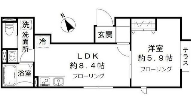ヒルトップテラス大井町(1LDK/1階)の間取り写真