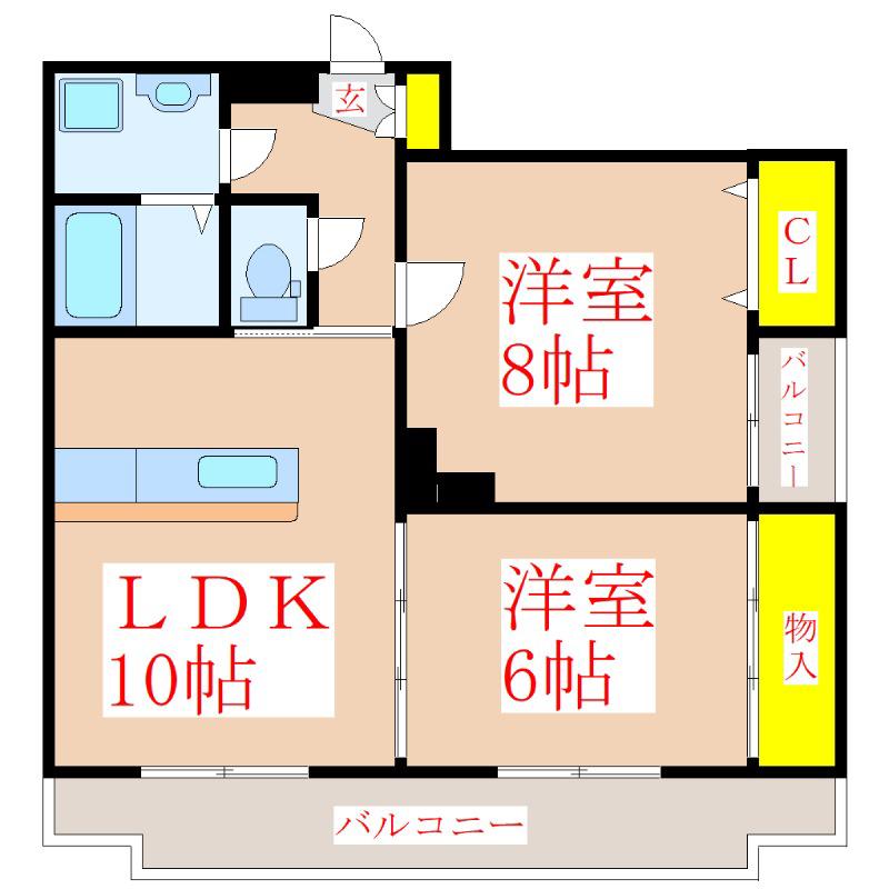 アミティエ濱田(2LDK/2階)の間取り写真