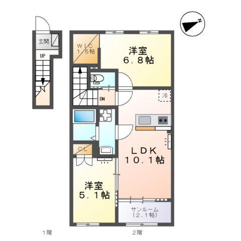 PLAINE掛尾(2LDK/2階)の間取り写真