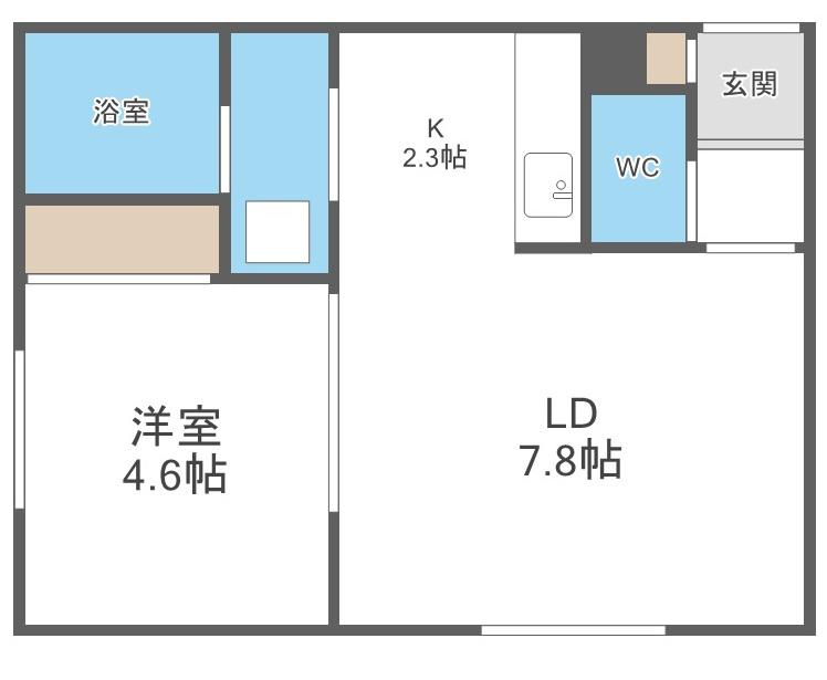 JR函館本線 江別駅 徒歩5分 2階建 築2年(1LDK/1階)の間取り写真