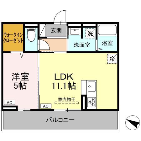 D-ROOM薩摩川内西向田町(1LDK/2階)の間取り写真