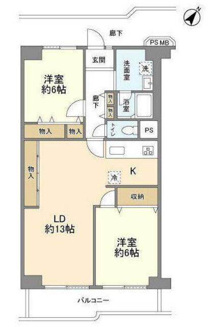 王子ビューハイツ(2LDK/9階)の間取り写真