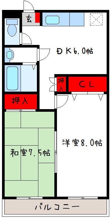 矢野高安マンション(2DK/4階)の間取り写真