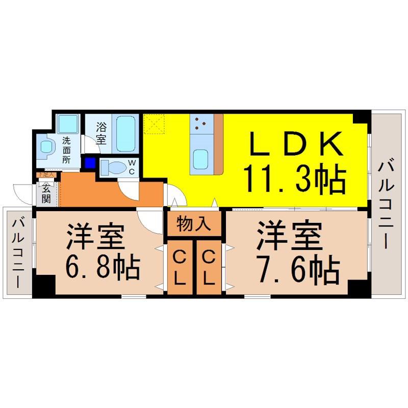 ラ・トゥール代官町(2LDK/7階)の間取り写真