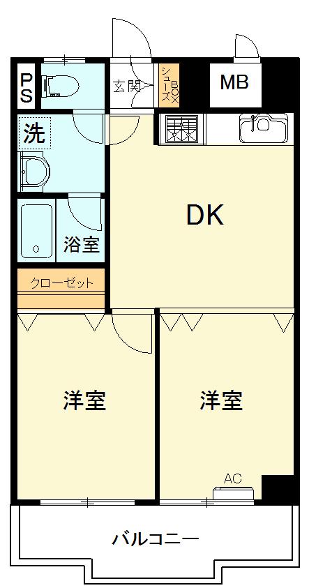 オールドコースト横濱(2DK/4階)の間取り写真