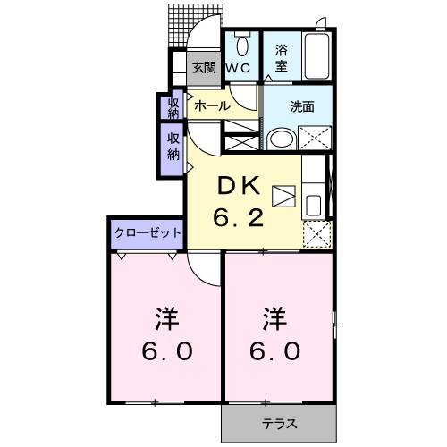 きらら七夕II(2DK/1階)の間取り写真