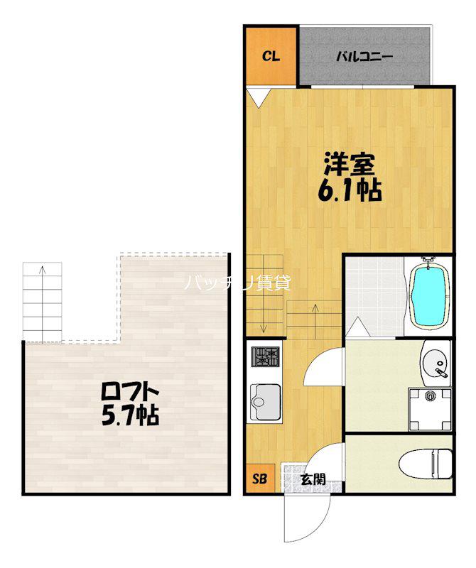 GRAND PLACE 麦野(1K/2階)の間取り写真