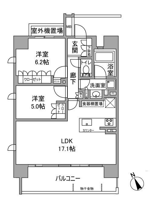 オープンレジデンシア昭和吹上(2LDK/2階)の間取り写真