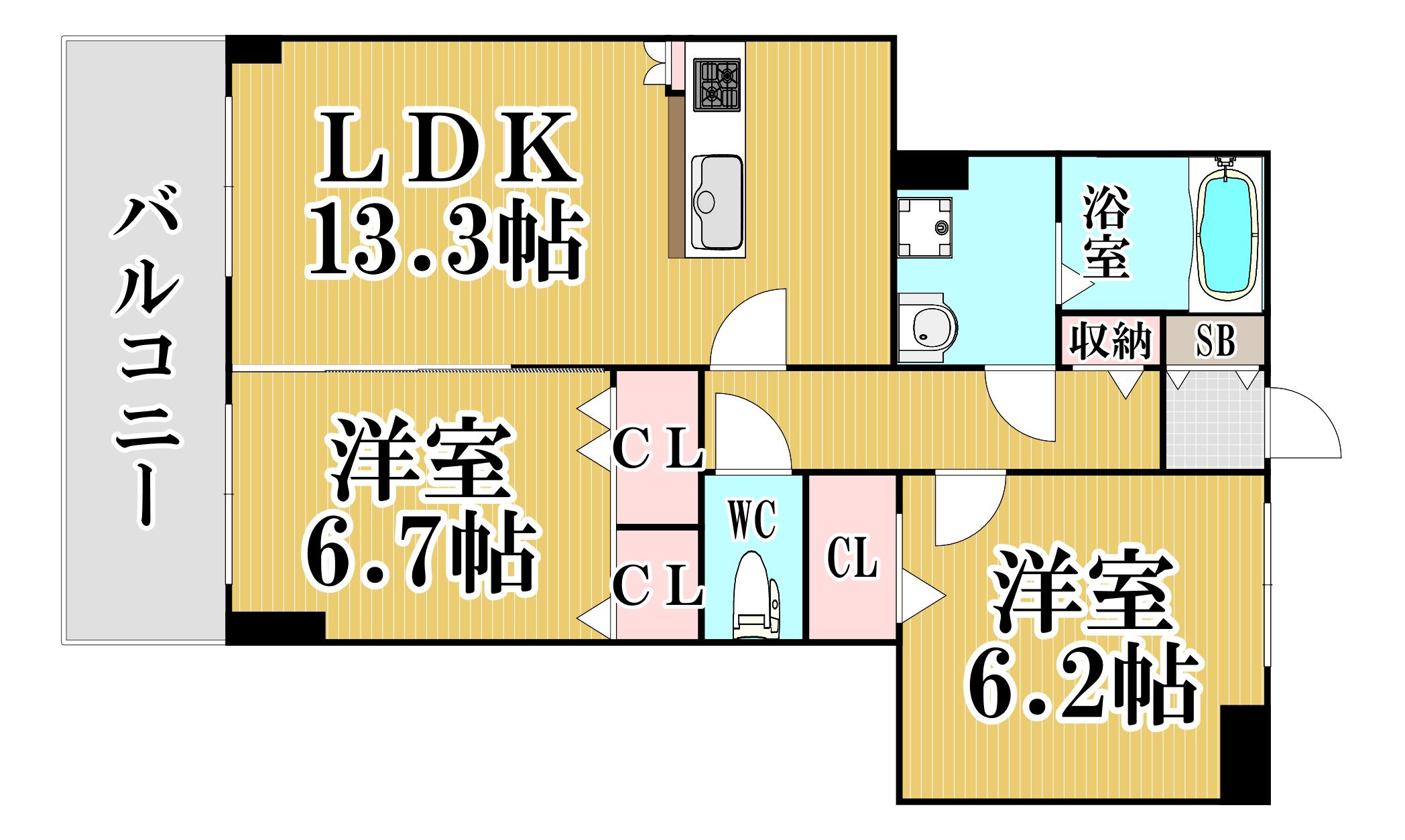 グリーンライフ西南杜(2LDK/3階)の間取り写真