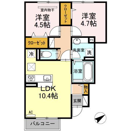 ルミエール B棟(2LDK/1階)の間取り写真