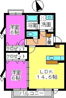 ツインコート(2LDK/2階)の間取り写真