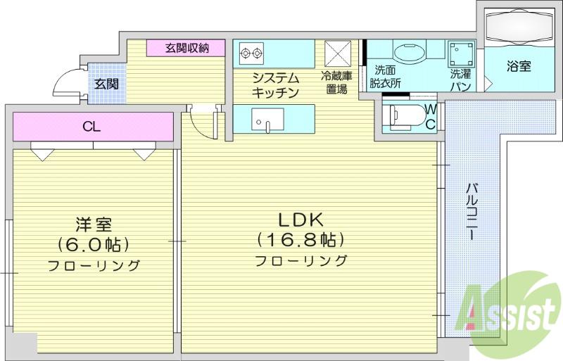 アーバンレジデンス勾当台(1LDK/3階)の間取り写真