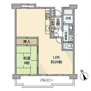 昭島つつじが丘ハイツ1号棟(1LDK/2階)の間取り写真