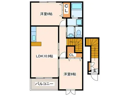 フォルシュI・II(2LDK/2階)の間取り写真