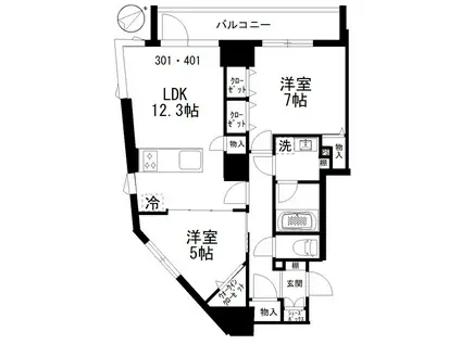 カスガ ディアコート赤坂(2LDK/3階)の間取り写真