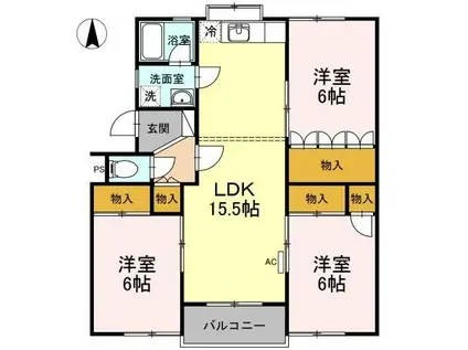 第3メールブルー(3LDK/1階)の間取り写真