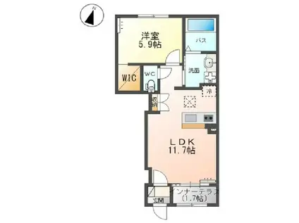 メルヴェーユ黒須VII(1LDK/1階)の間取り写真