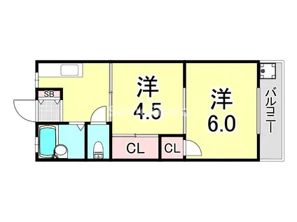 アカザワハイツ(2K/1階)の間取り写真