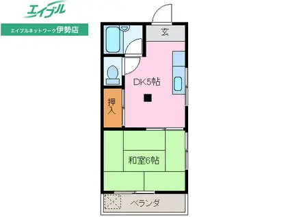 辻久留ハイツ(1DK/2階)の間取り写真