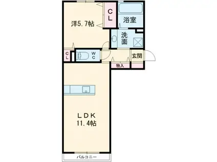 リヴェール(1LDK/2階)の間取り写真