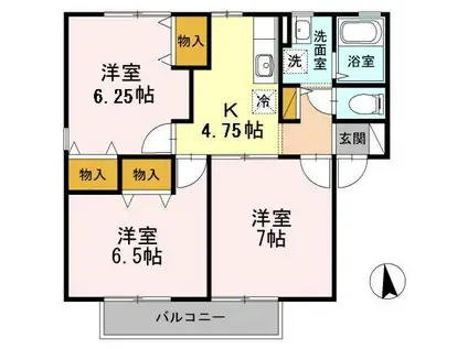 メゾンロゼ―ルB(2LDK/2階)の間取り写真