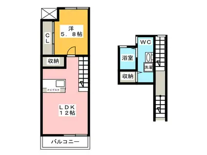 グリンリーフ若葉(1LDK/2階)の間取り写真