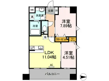 コンフォートレジデンス仙台東口(2LDK/9階)の間取り写真