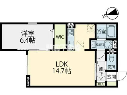 ELGRAND上津(1LDK/1階)の間取り写真