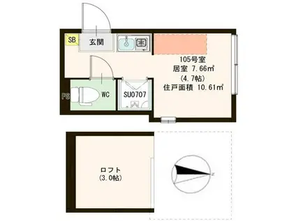 クレシア下高井戸(ワンルーム/1階)の間取り写真