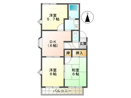 ライムハウスB(3DK/1階)の間取り写真