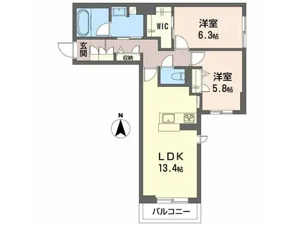 ティターニア(2LDK/1階)の間取り写真