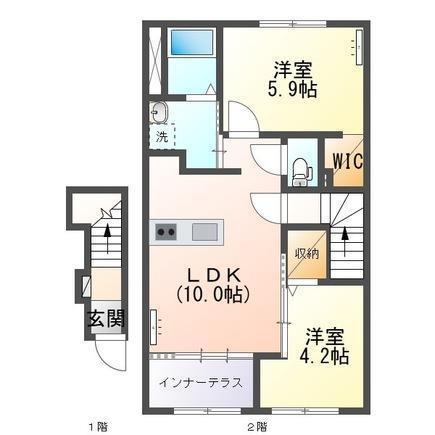 ベラ フェリシア亀川中央(2LDK/2階)の間取り写真