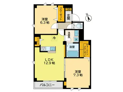 イニッツィオ・エヌ(2LDK/2階)の間取り写真