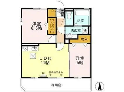 ミントA棟(2LDK/1階)の間取り写真